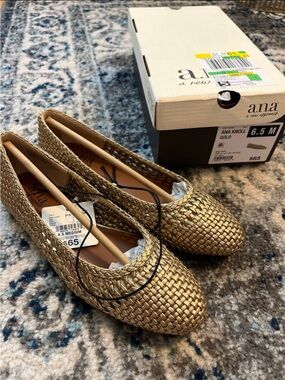 a.n.a Gold Woven Slip-On Ballet Flats